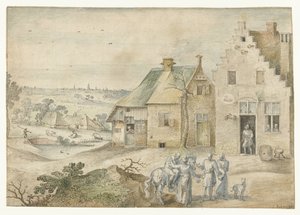 Landskap med den barmhjertige samaritan av Jacob Grimmer
