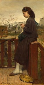 Jente som strikker på balkongen, Montmartre, 1869