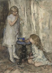 Two Girls Blowing Bubbles, ca. 1880 (kritt på papir)