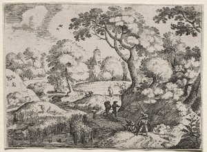 Seks landskap: Path Between Swamp and Wooded Bank, ca. 1595.