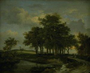 Eiketrær nær en vei, kveld av Jacob van Ruisdael