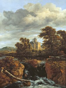 Landskap med foss og slott, ca. 1670