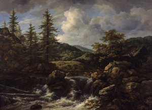 skogkledd landskap med foss, ca. 1665-1670