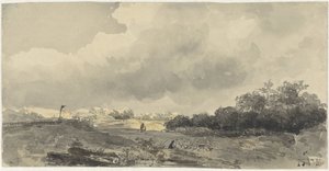Landskap med en hyrde under en tung overskyet himmel
