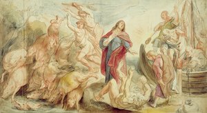 Jesus driver djevelen fra de besatte (kritt og wc på papir) av Jacob Jordaens