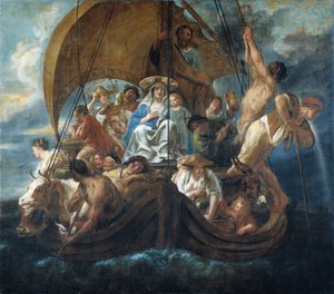 Den hellige familie med forskjellige personer og dyr i en båt av Jacob Jordaens