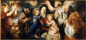 Den hellige familie med den unge døperen Johannes og engler, ca. 1616-1617. av Jacob Jordaens