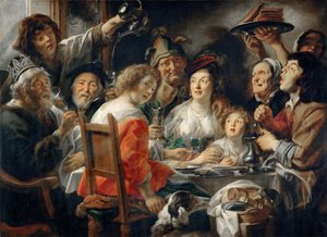 Kongen drikker, eller familiemåltid på helligtrekongerfesten av Jacob Jordaens