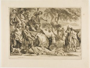 Mesteren trekker kua ut av grøfta etter halen av Jacob Jordaens