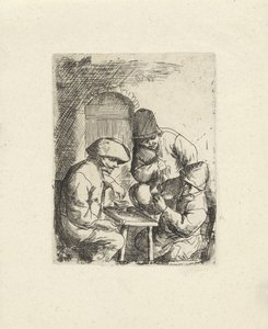 Tre menn og en tom mugge Kopier etter Adriaan van Ostade (serietittel) av Jacob Laurensz. van der Vinne