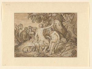 Paris og Oenone eller Angelica og Medoro skjærer ut navnene sine på et tre av Jacob Lois
