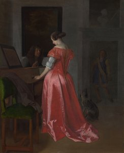 En kvinne som står ved et cembalo, ca 1675 av Jacob Lucasz. Ochtervelt