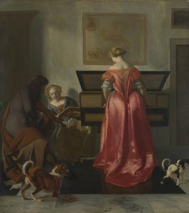 To kvinner og en mann som lager musikk, ca 1675 av Jacob Lucasz. Ochtervelt