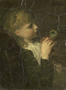 Jente med en påfuglfjær av Jacob Maris