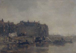 Hus på Prins Hendrikkade, Amsterdam, på en tåkete dag av Jacob Maris