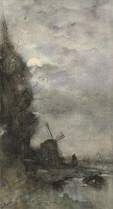 Landskap med kvern ved måneskinn av Jacob Maris