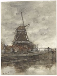 Vindmølle og broen ved Noord-West-Buitensingel i Haag