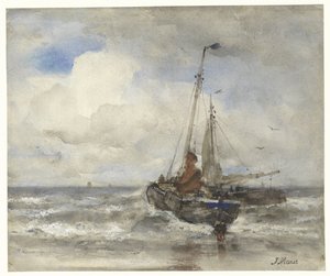 To fiskebåter på stranden av Jacob Maris
