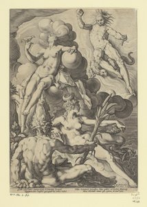 De fire elementene Mytologiske og allegoriske representasjoner (serietittel) av Jacob Matham (attributed to)