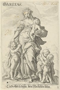Kjærlighet (veldedighet) veldedighet (tittel på objekt) av Jacob Matham (attributed to)