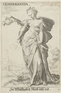 Matigheid (måtehold) Temperanse (tittel på objekt) av Jacob Matham (attributed to)