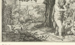 Bacchus en Ampelus av Jacob Matham