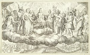 Bacchus gir Jupiter vin av Jacob Matham
