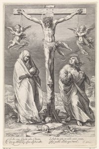 Kristus på korset, med Johannes og Maria av Jacob Matham