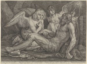 Kristus i graven, med to engler av Jacob Matham