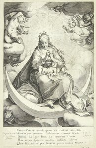 Jomfru Maria med Jesusbarnet på halvmånen, omgitt av engler
