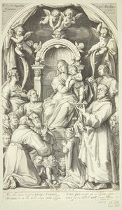 Maria og barnet med beskyttere og helgener (Saint Lucia, Katarina av Alexandria, Frans av Assisi og medlemmer av Zuccaro-familien) av Jacob Matham