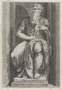 Mirror of Roman Magnificence: Moses etter skulpturen av Michelangelo, 1500-tallet..., 1500-tallet. av Jacob Matham