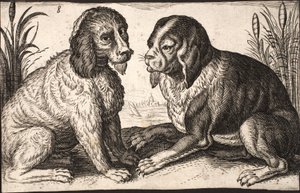 To hunder ved en innsjø av Jacob Matham