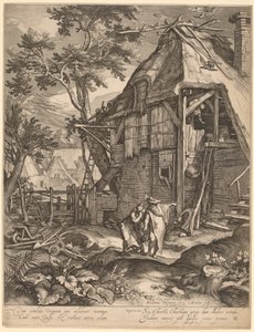 Abraham kaster Hagar ut av Jacob Matham, after Abraham Bloemaert