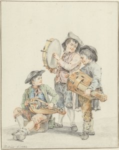 Tre gutter med musikkinstrumenter av Jacob Perkois