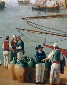 Fiskere og olivenoljehandler i Napoli, Italia (fiskere, olivenoljehandlere i Napoli havn) Maleri av Jacob Philipp Hackert dit Hackert d