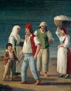 Fiskere og bondekvinner fra Barletta, Italia - Detaljmaleri av Jacob Philipp Hackert dit Hackert d