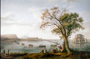 Kotejakten til Ferdinand I av de to Siciliene ved Fusaro-sjøen nær Napoli, Italia av Jacob Philippe Hackert