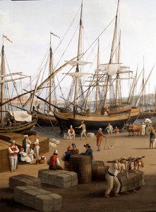 Utsikt over havnen i Messina (Messina) på Sicilia Havnearbeidere i havnen som losser varene - Maleri av Jacob Philipp Hackert dit Hackert d