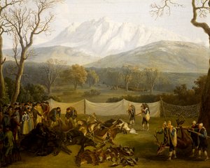 Vinter: jakt i Persano-reservatet (olje på lerret) av Jacob Philippe Hackert