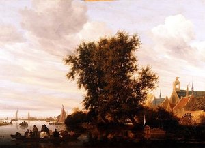Maas nær Gorkum av Jacob Salomonsz. (circle of) Ruysdael