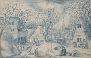 En landsbyscene: Vinter, 1500-tallet