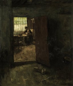 Innenriksinteriør med landkvinne og barn av Jacob Simon Hendrik Kever