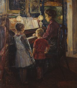 Kvinne og barn ved pianoet av Jacob Sømme