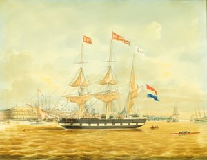 Johan Melchior Kemper ved anker ved Rotterdam havn av Jacob Spin