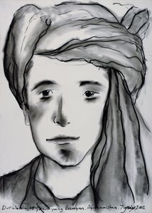 Durabali, 18 år ung, Bamyan, Afghanistan, 2002 (kull på papir)