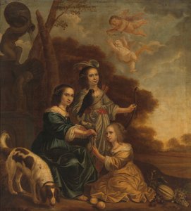 Portrett av Geertruyt, Margriet og Anna Delff, kunstnerens døtre (Portrett av tre små jenter i et landskap) av Jacob Willemsz. Delff (II)