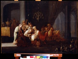 Omskjæring (The Circumcision). Maleri av Jacob Willemsz de Wet, den eldste (cirka 1630-etter 1675). Olje på tre, 91 x 64 cm. Nederlandsk kunst, barokkstil. Far Eastern Museum, Khabarovsk. av Jacob Willemsz de (c.1630 after 1675) Wet