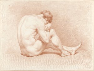 Sittende mann naken, hode på kne av Jacob Willemz. de Vos