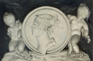 Flora i en malt rundell støttet av putti som flyter på skyer (par 421581) av Jacob Xavery